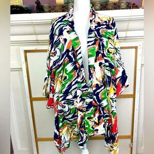 Antthony Multicolor bright Abstract kimono or wrap w/ arm holes generously sized